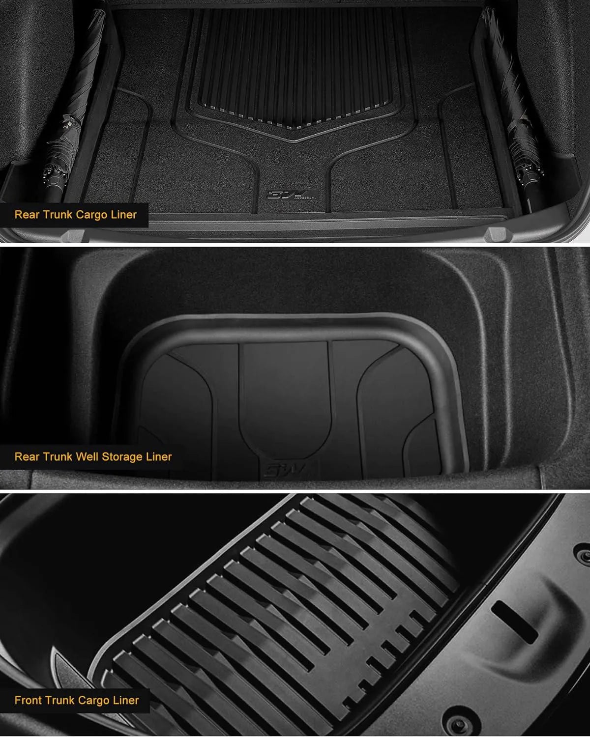 3W All Weather Car Floor Mats For Tesla Model 3 2021-2023 LHD